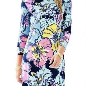 LILLY PULITZER Marlowe Dress Navy Big Flirt Hibiscus Floral Print Women's XS
